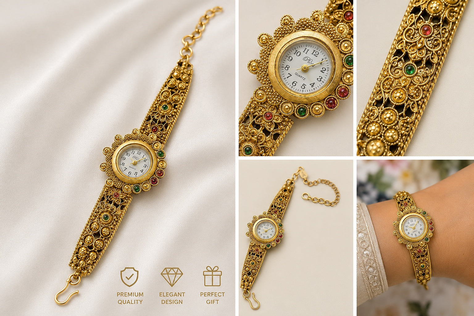 Rajwadi Peacock Watch - Zari and Zevar