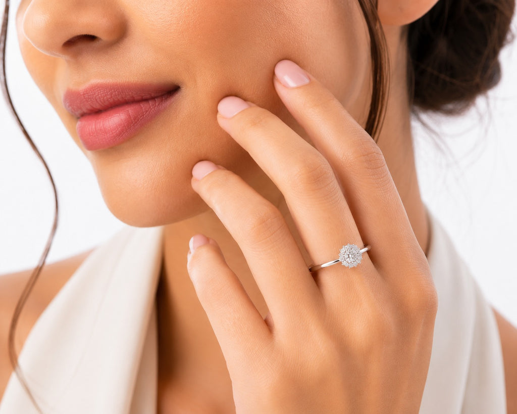 Round Cluster Floral Silver Ring - Zari and Zevar