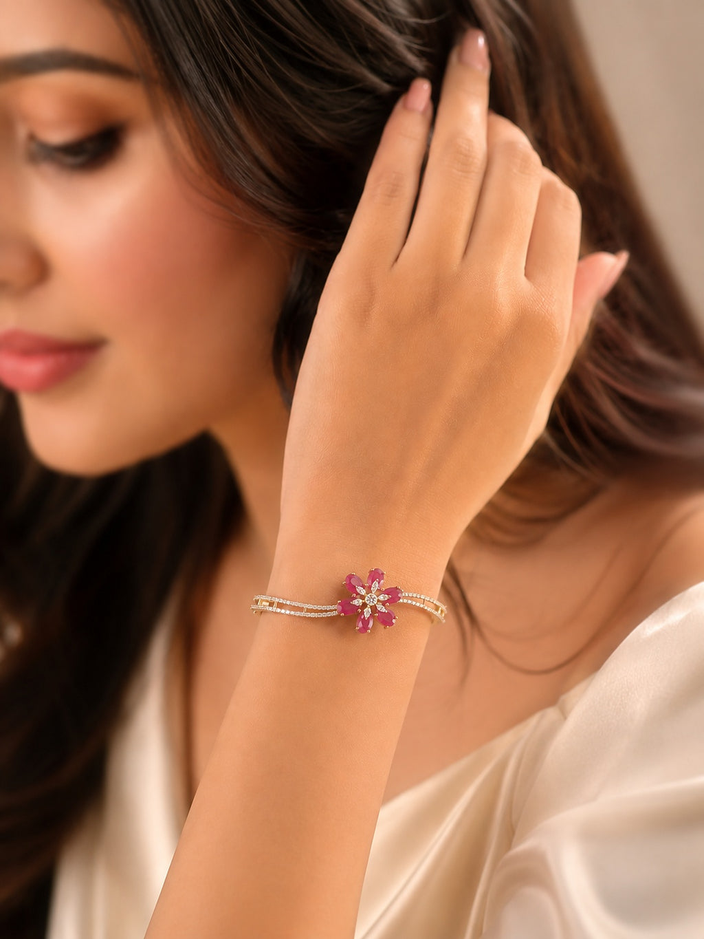 Ruby Blossom Bracelet - Zari and Zevar