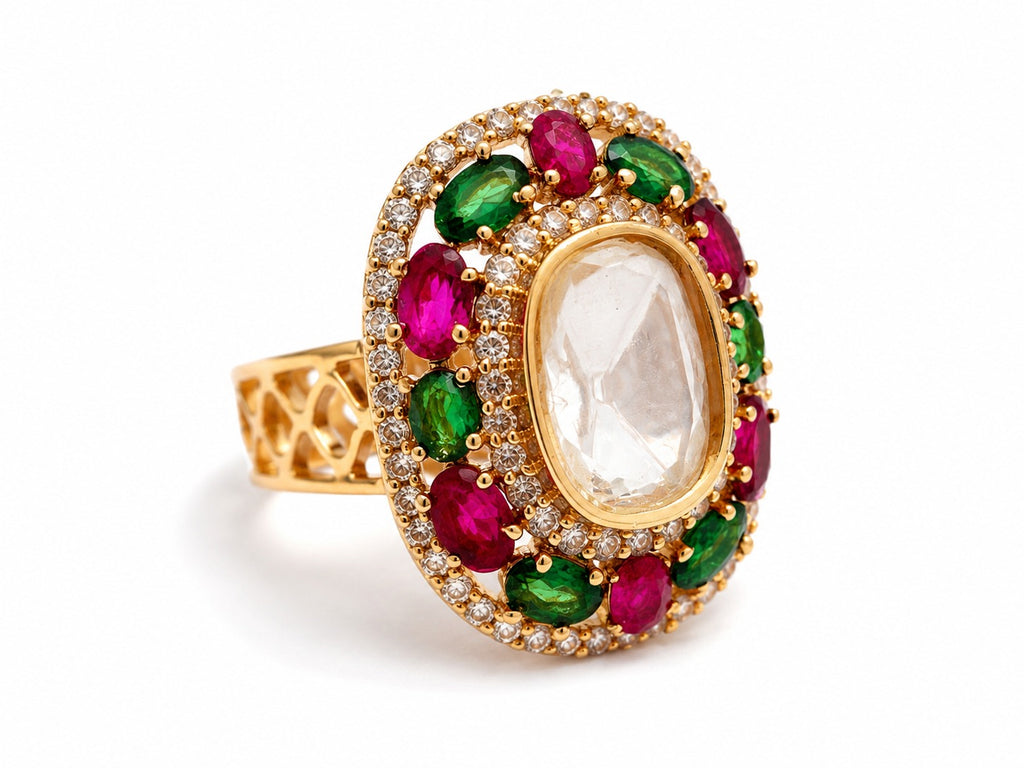 Ruby Emerald Cocktail Ring - Zari and Zevar