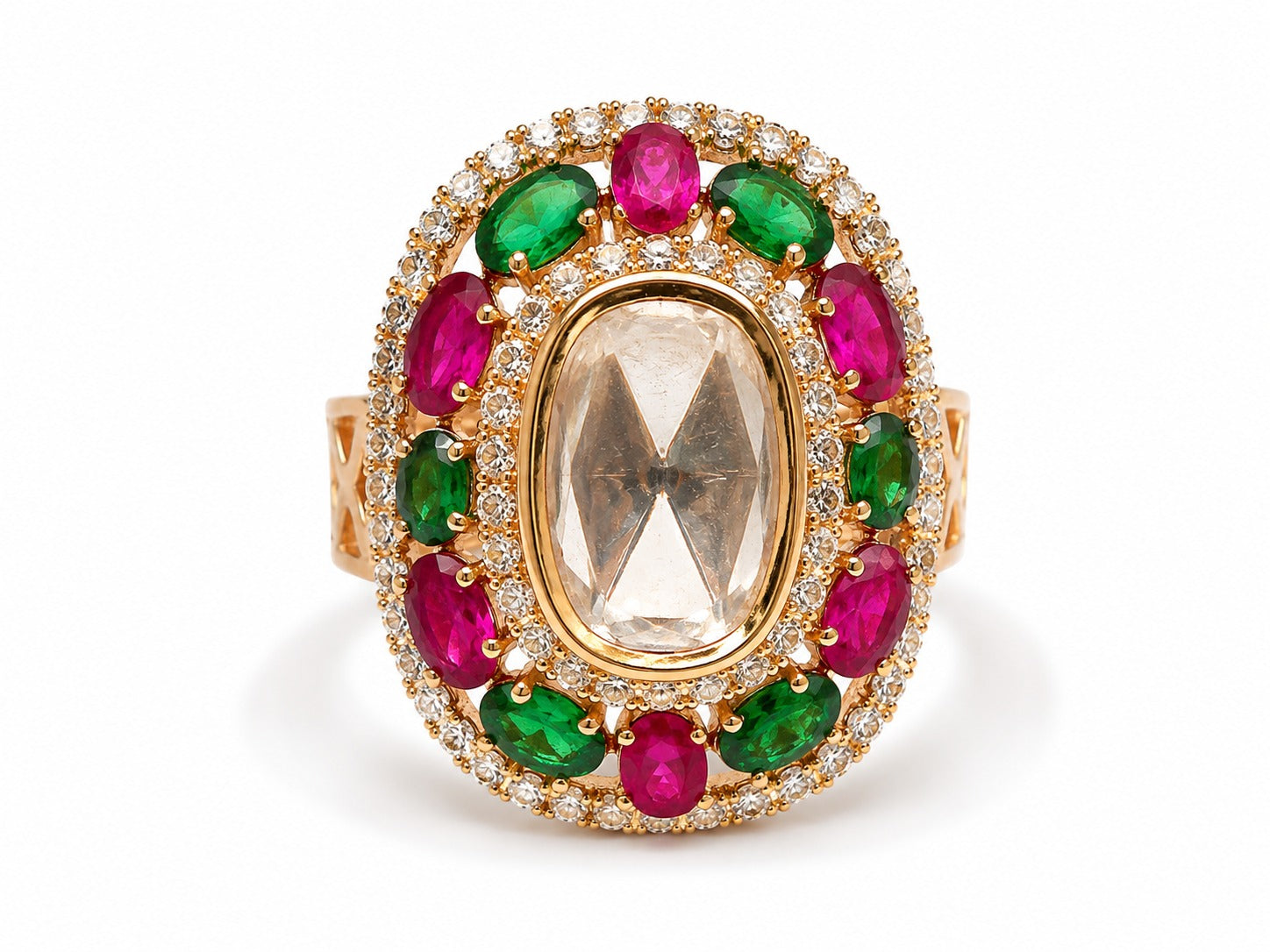 Ruby Emerald Cocktail Ring - Zari and Zevar
