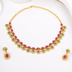 Ruby & Emerald Floral CZ Necklace Set - Zari and Zevar