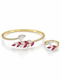 Ruby Leaf Crystal Bracelet & Ring Set - Zari and Zevar
