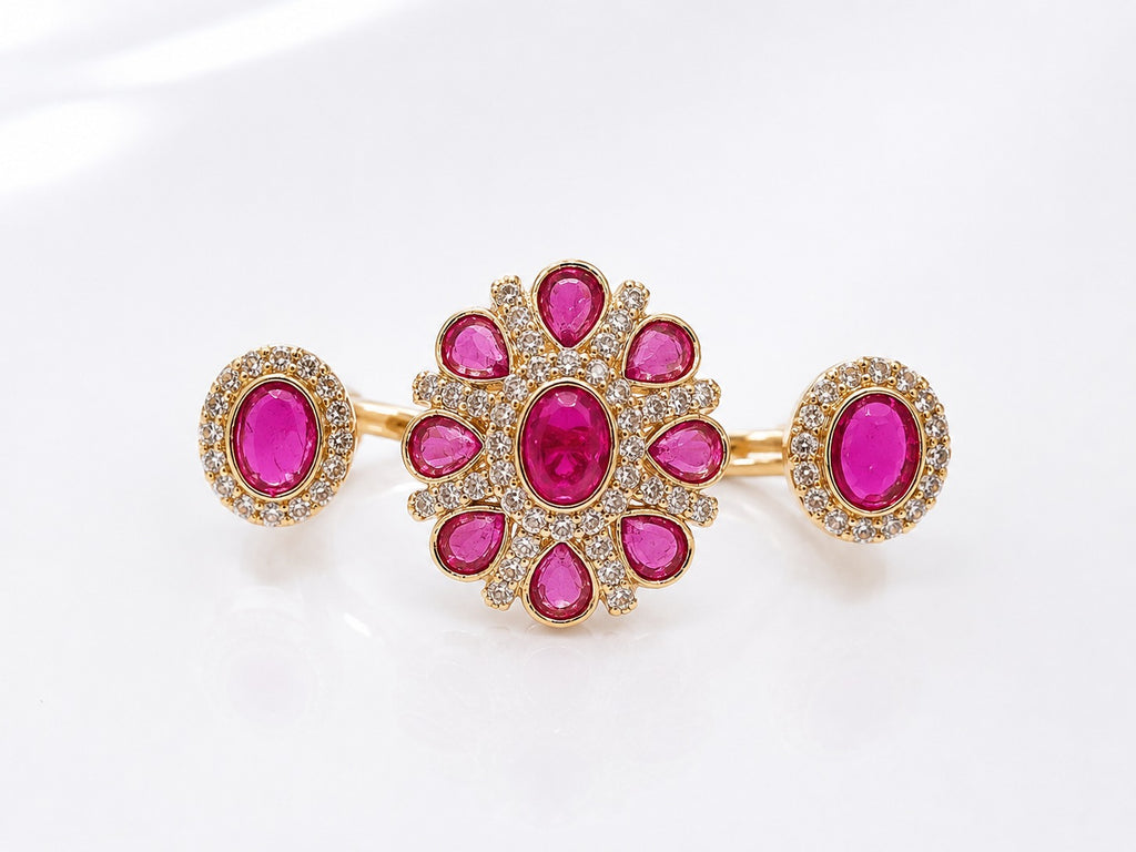 Ruby Polki Stone Ring - Zari and Zevar