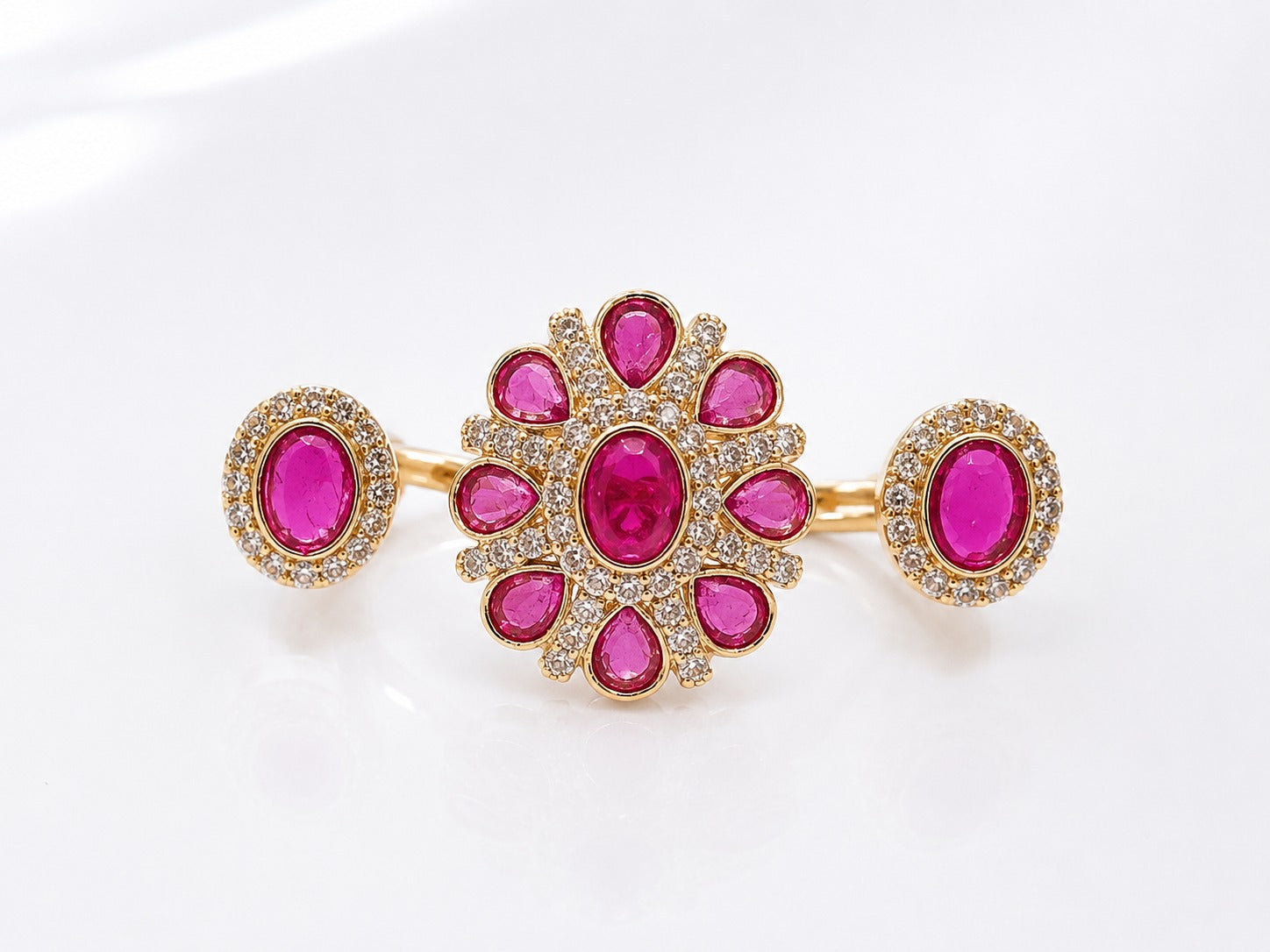 Ruby Polki Stone Ring - Zari and Zevar