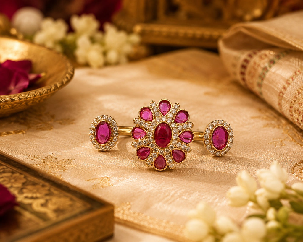 Ruby Polki Stone Ring - Zari and Zevar