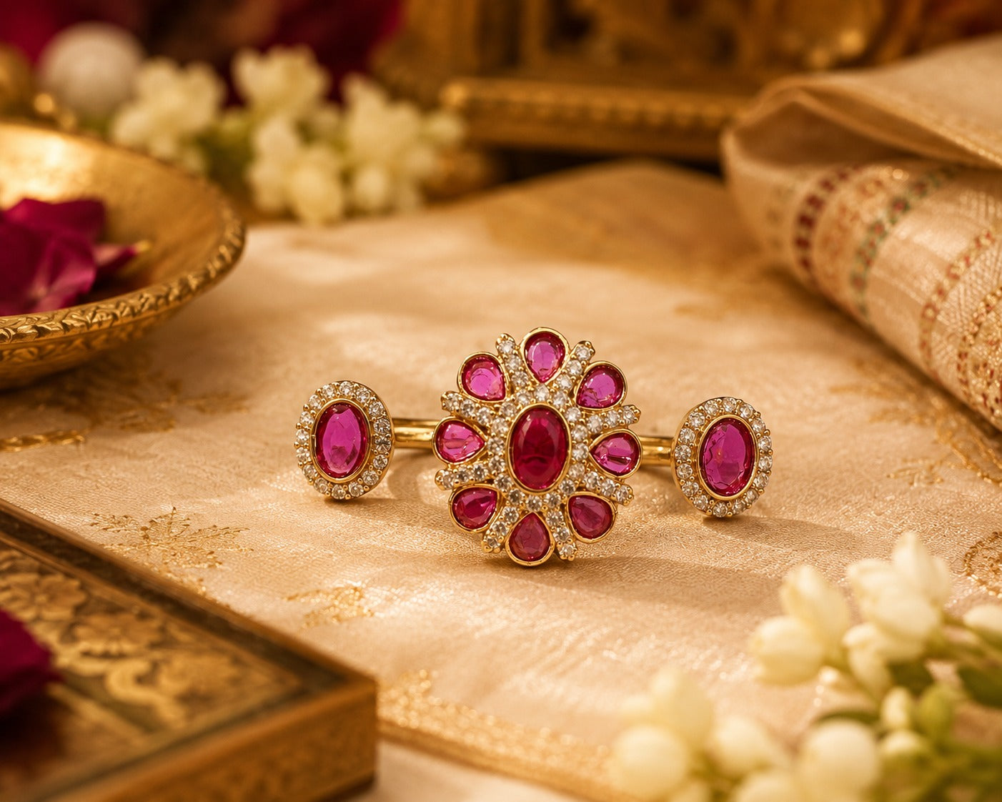 Ruby Polki Stone Ring - Zari and Zevar