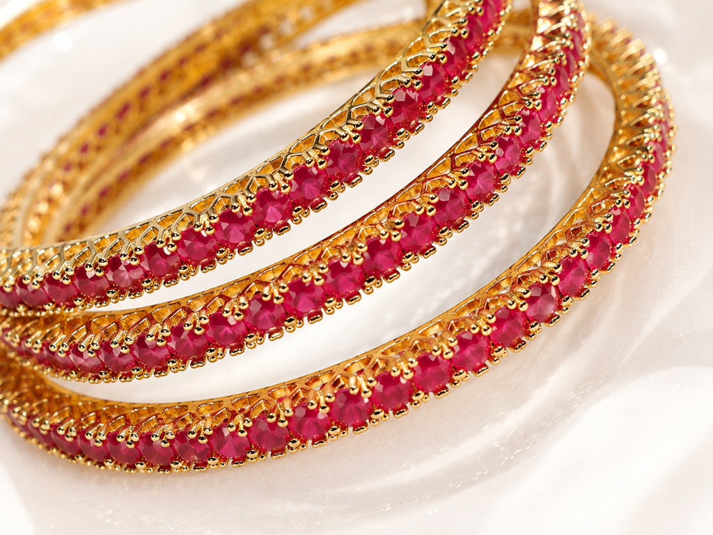 Ruby Stones Bangles - Zari and Zevar