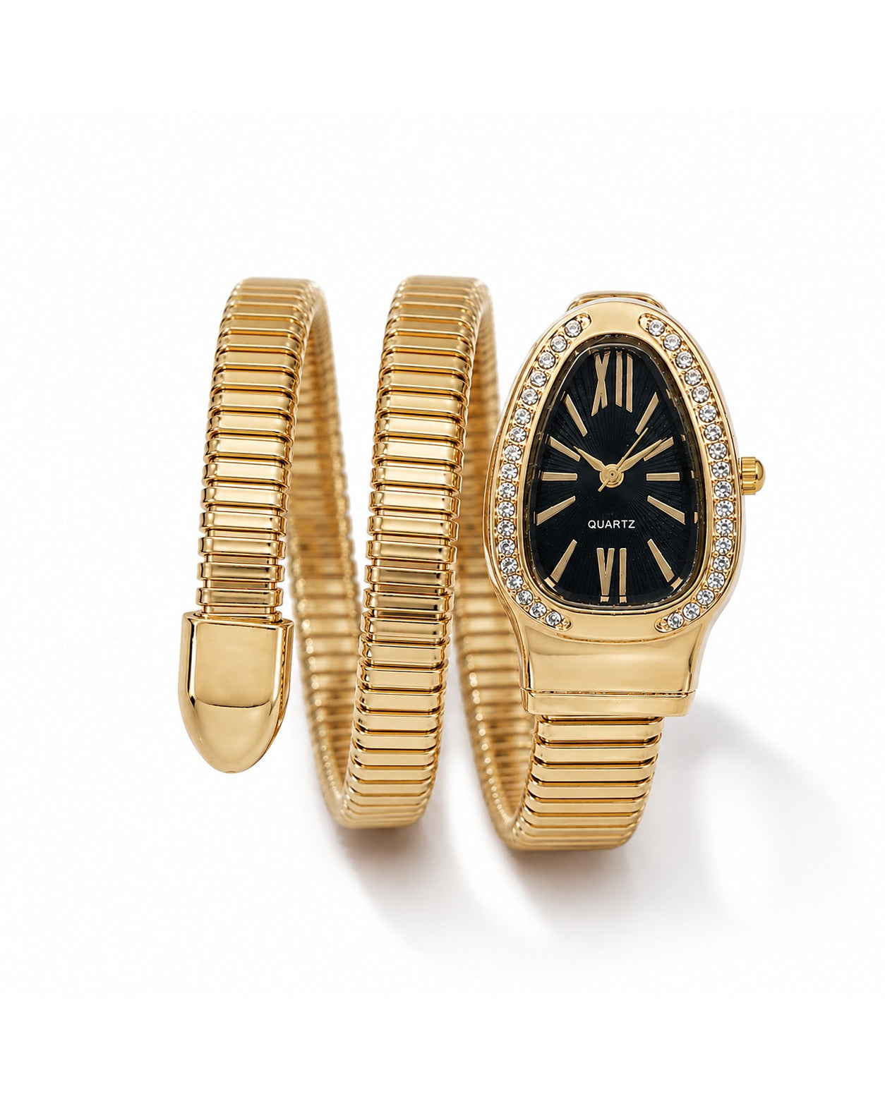 Serpentine Luxe Watch Golden Belt Black Dial - Zari and Zevar