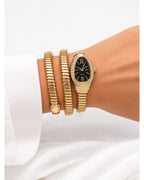 Serpentine Luxe Watch Golden Belt Black Dial - Zari and Zevar