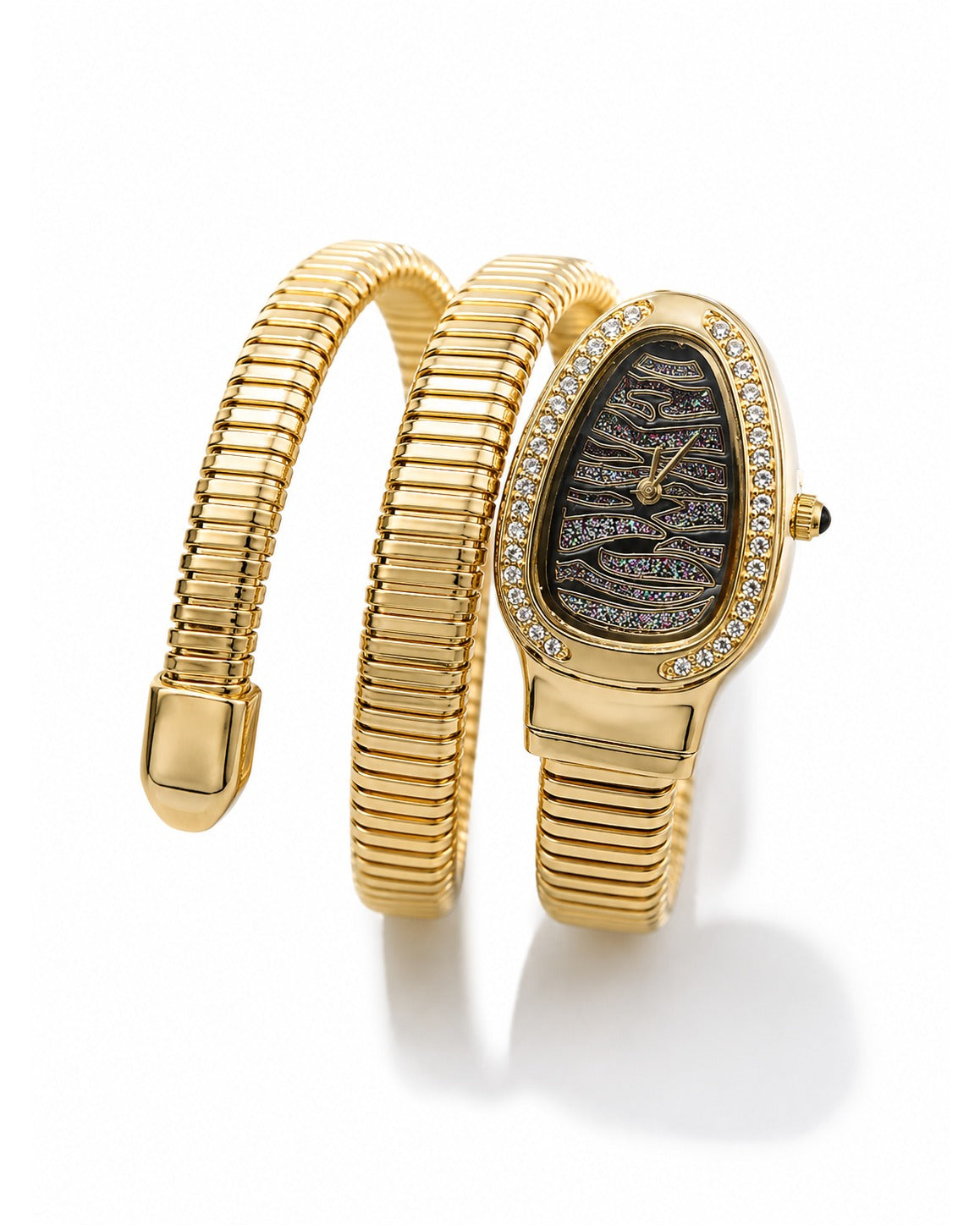 Serpentine Luxe Watch Golden Belt Sparkling Black Dial - Zari and Zevar