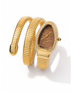 Serpentine Luxe Watch Golden Belt Sparkling Maroon Dial - Zari and Zevar