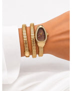 Serpentine Luxe Watch Golden Belt Sparkling Maroon Dial - Zari and Zevar