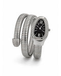 Serpentine Luxe Watch Silver Belt Black Dial - Zari and Zevar