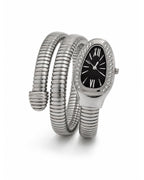 Serpentine Luxe Watch Silver Belt Black Dial - Zari and Zevar