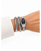 Serpentine Luxe Watch Silver Belt Black Dial - Zari and Zevar