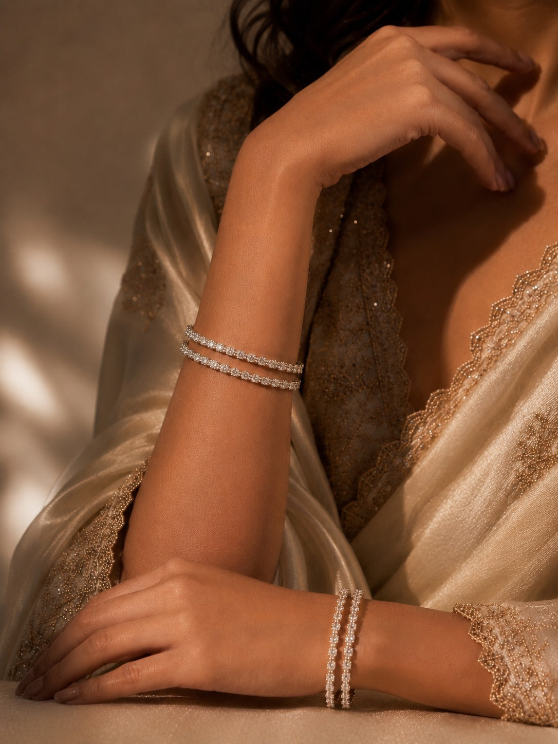 Silver Diamond Bangles - Zari and Zevar