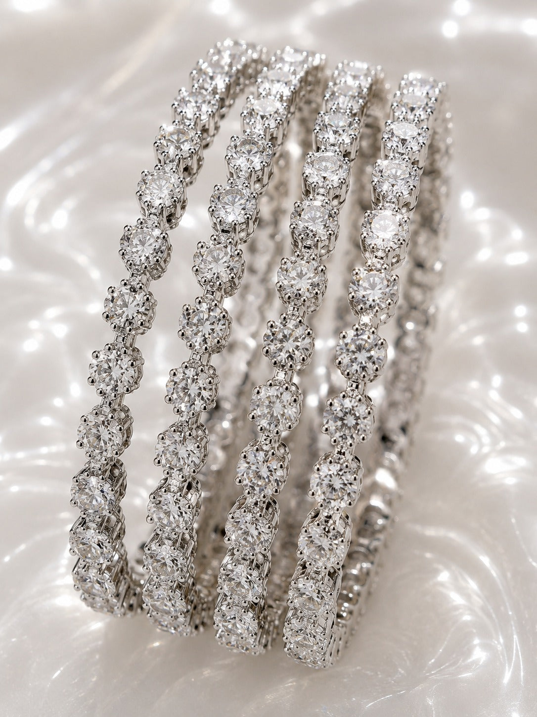 Silver Diamond Bangles - Zari and Zevar