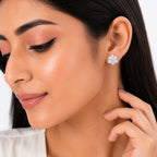Sparkling Six-Petal Floral Studs - Zari and Zevar