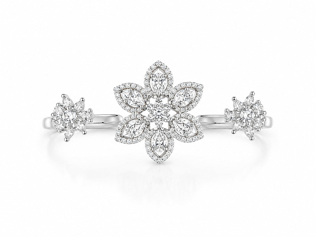 Star Blossom Multi-Finger Silver Ring - Zari and Zevar