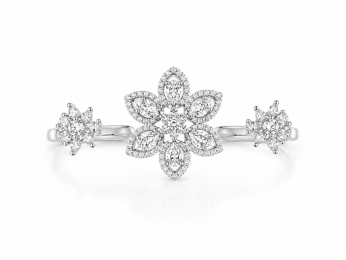 Star Blossom Multi-Finger Silver Ring - Zari and Zevar