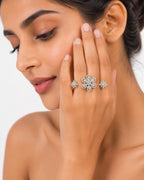 Star Blossom Multi-Finger Silver Ring - Zari and Zevar