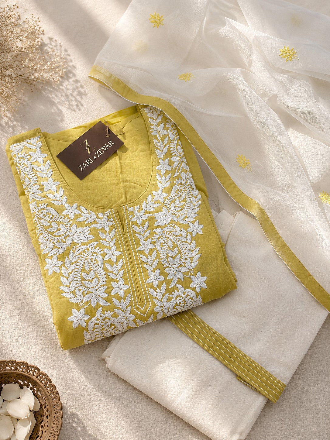Sunshine Chikankari Kurti Set - Zari and Zevar