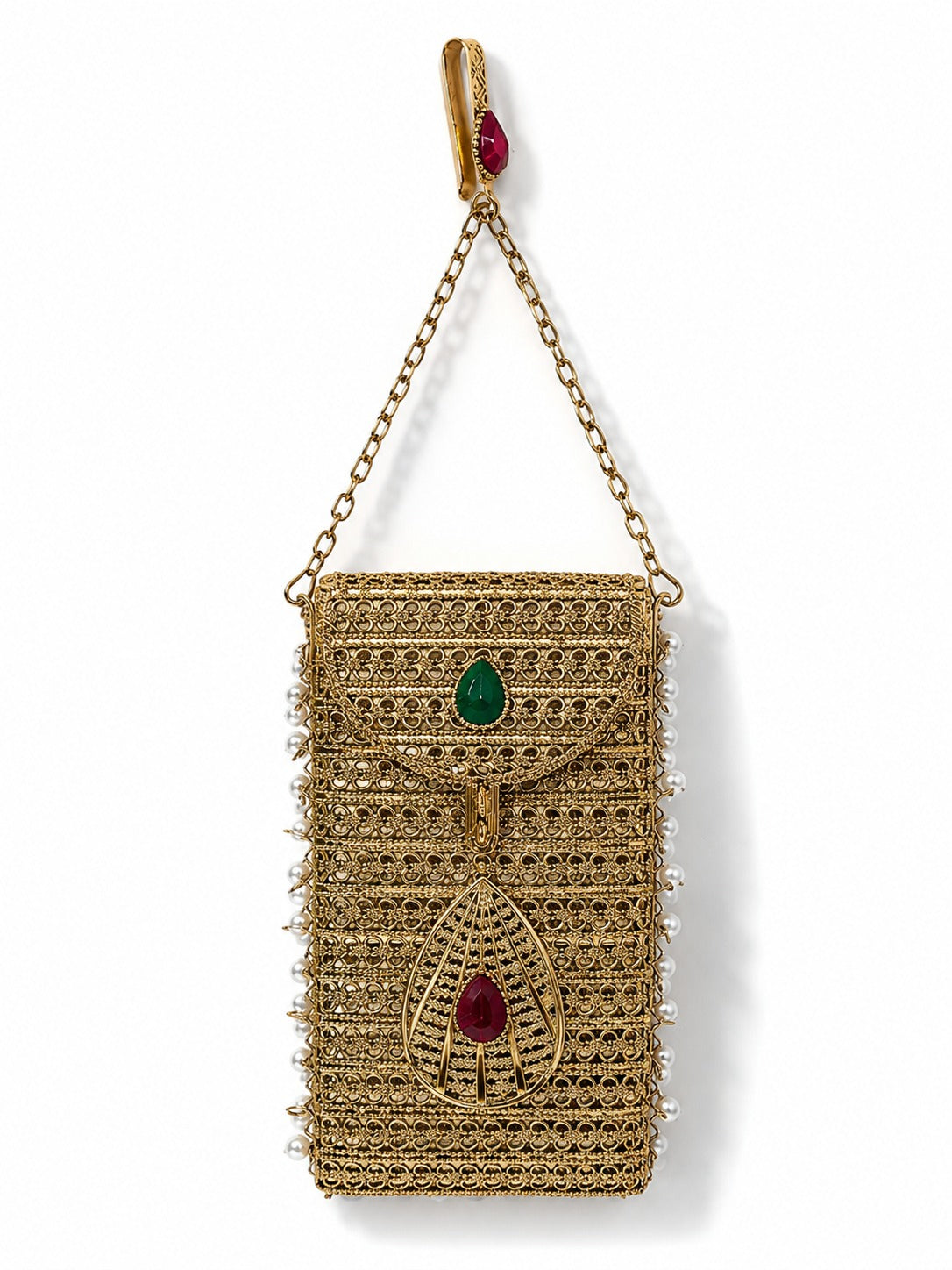 Teardrop Motif Gold Filigree Phone Sling - Zari and Zevar