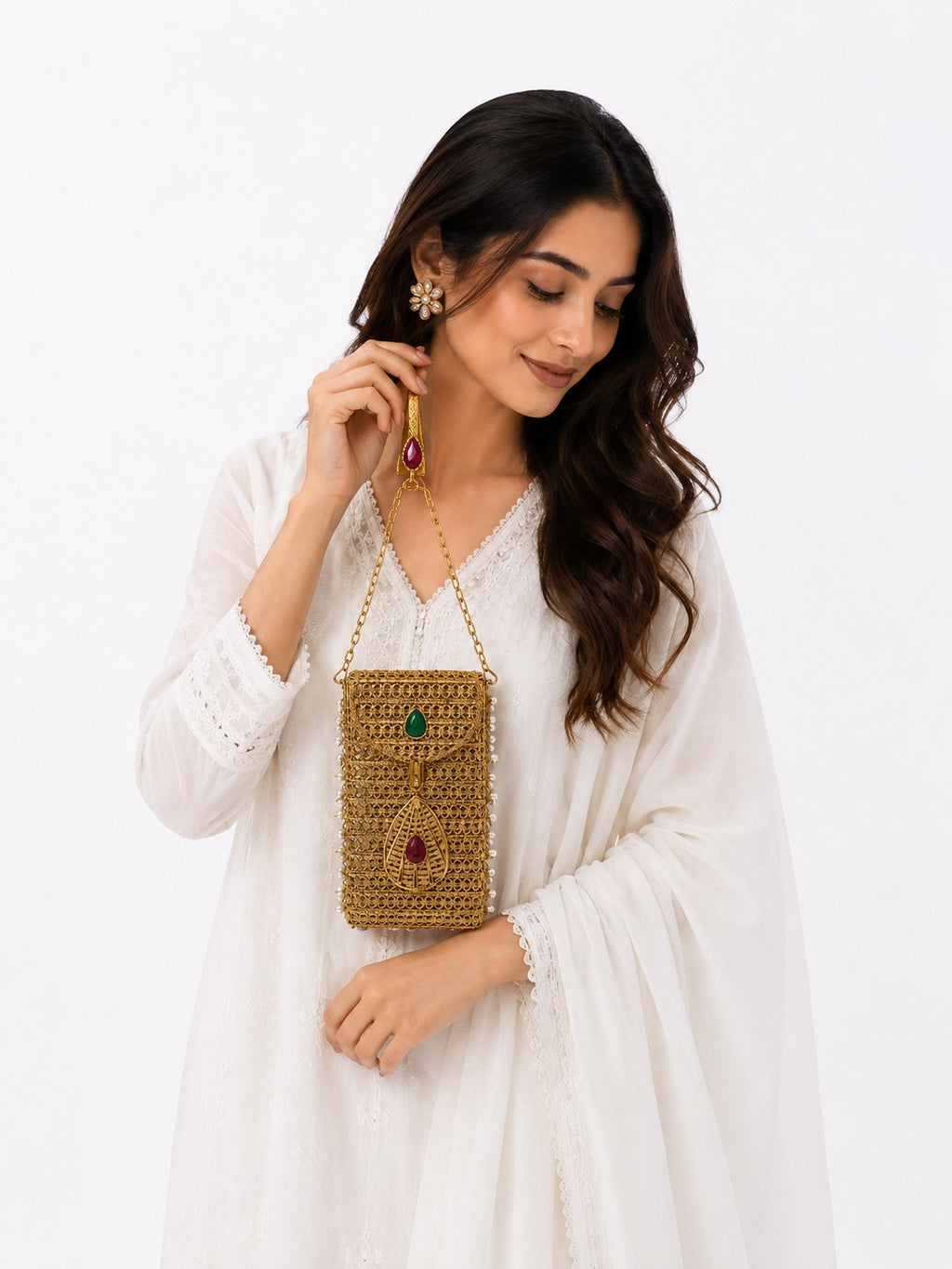Teardrop Motif Gold Filigree Phone Sling - Zari and Zevar