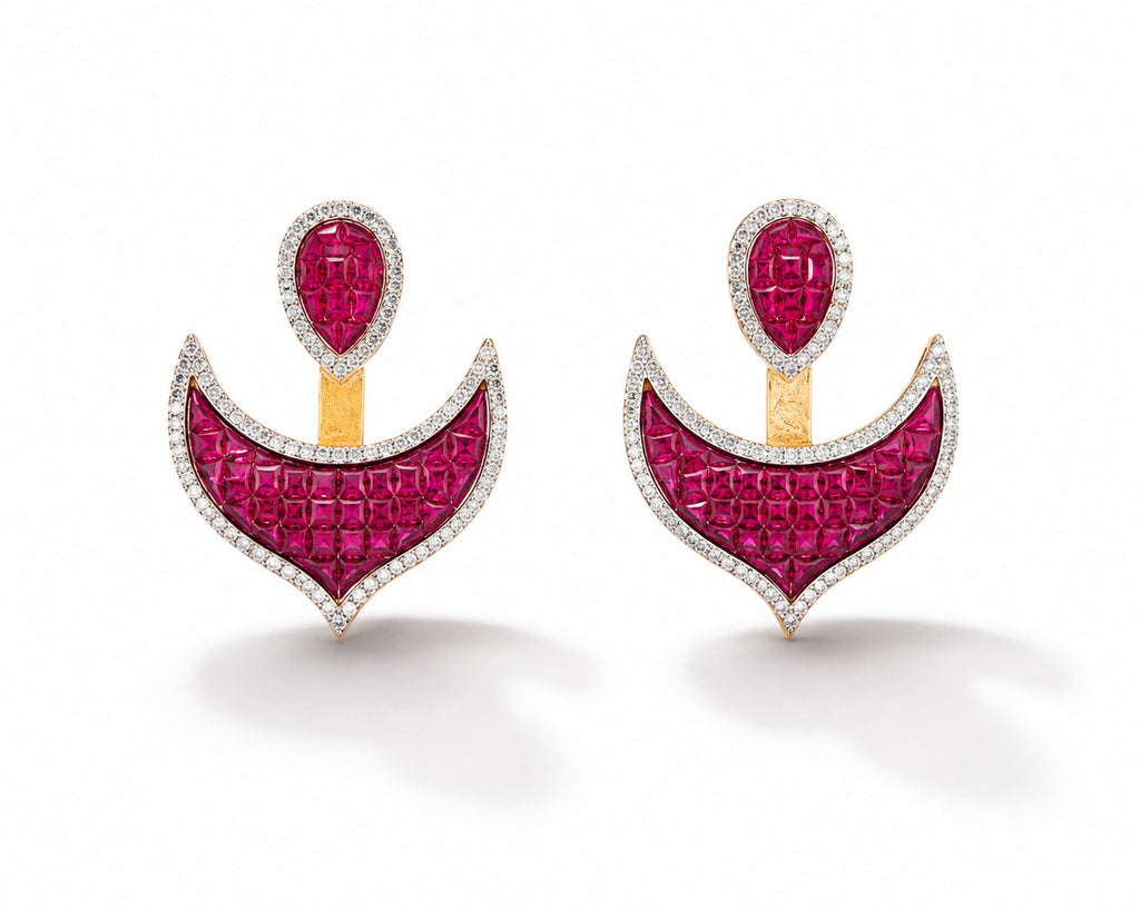 The Crimson Crescent Studs - Zari and Zevar