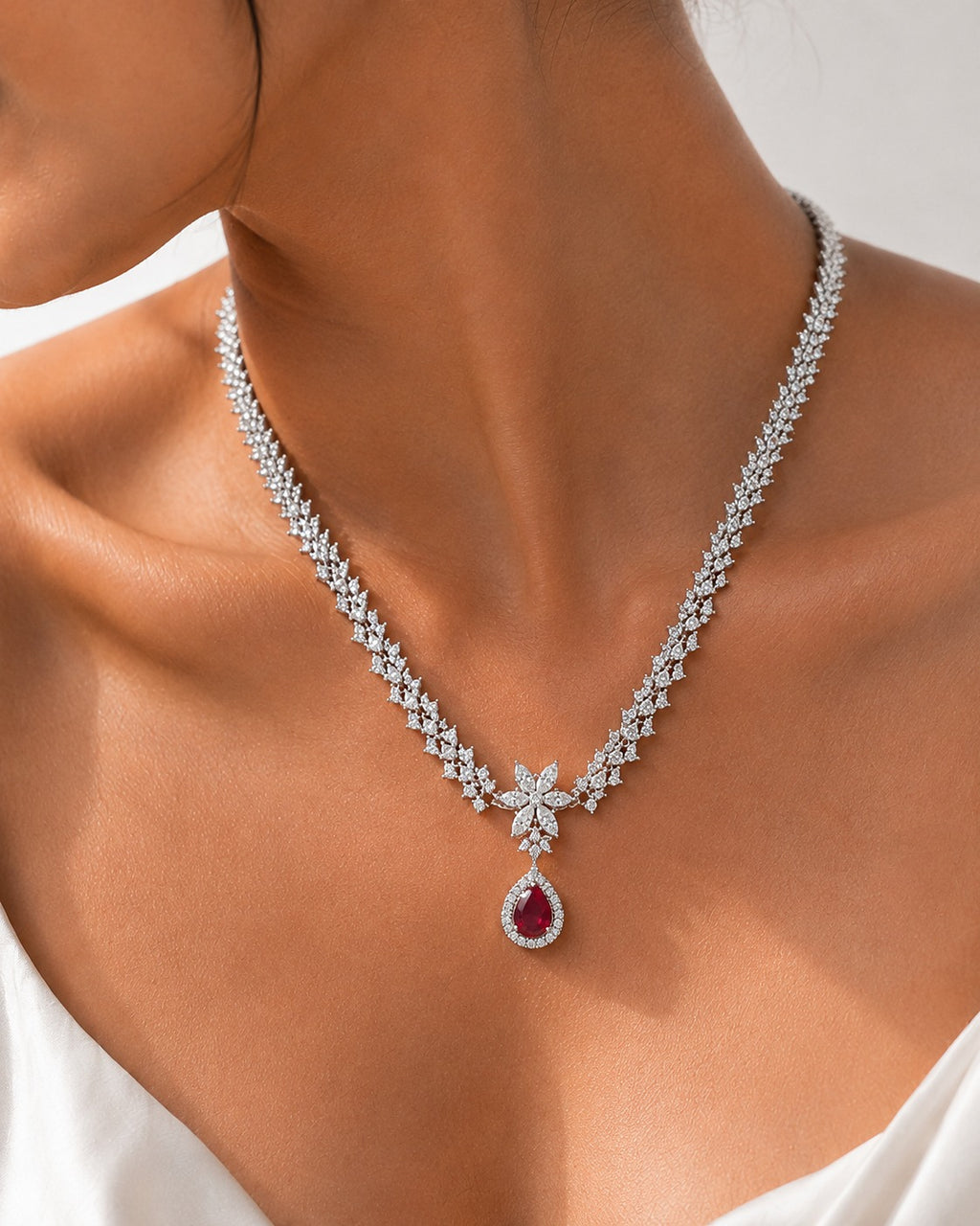 The Rosewood Teardrop Necklace Maroon - Zari and Zevar