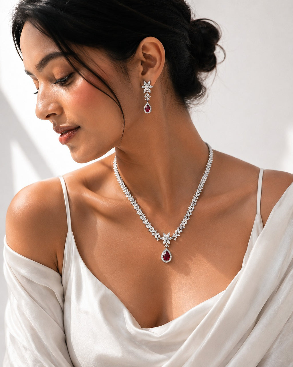 The Rosewood Teardrop Necklace Maroon - Zari and Zevar