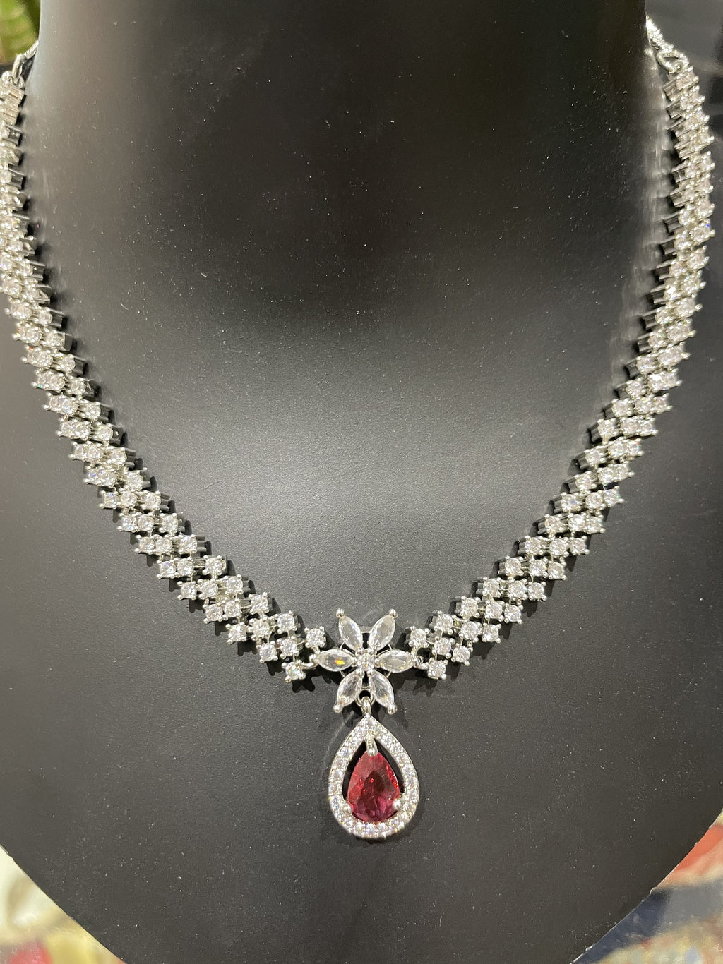The Rosewood Teardrop Necklace Maroon - Zari and Zevar