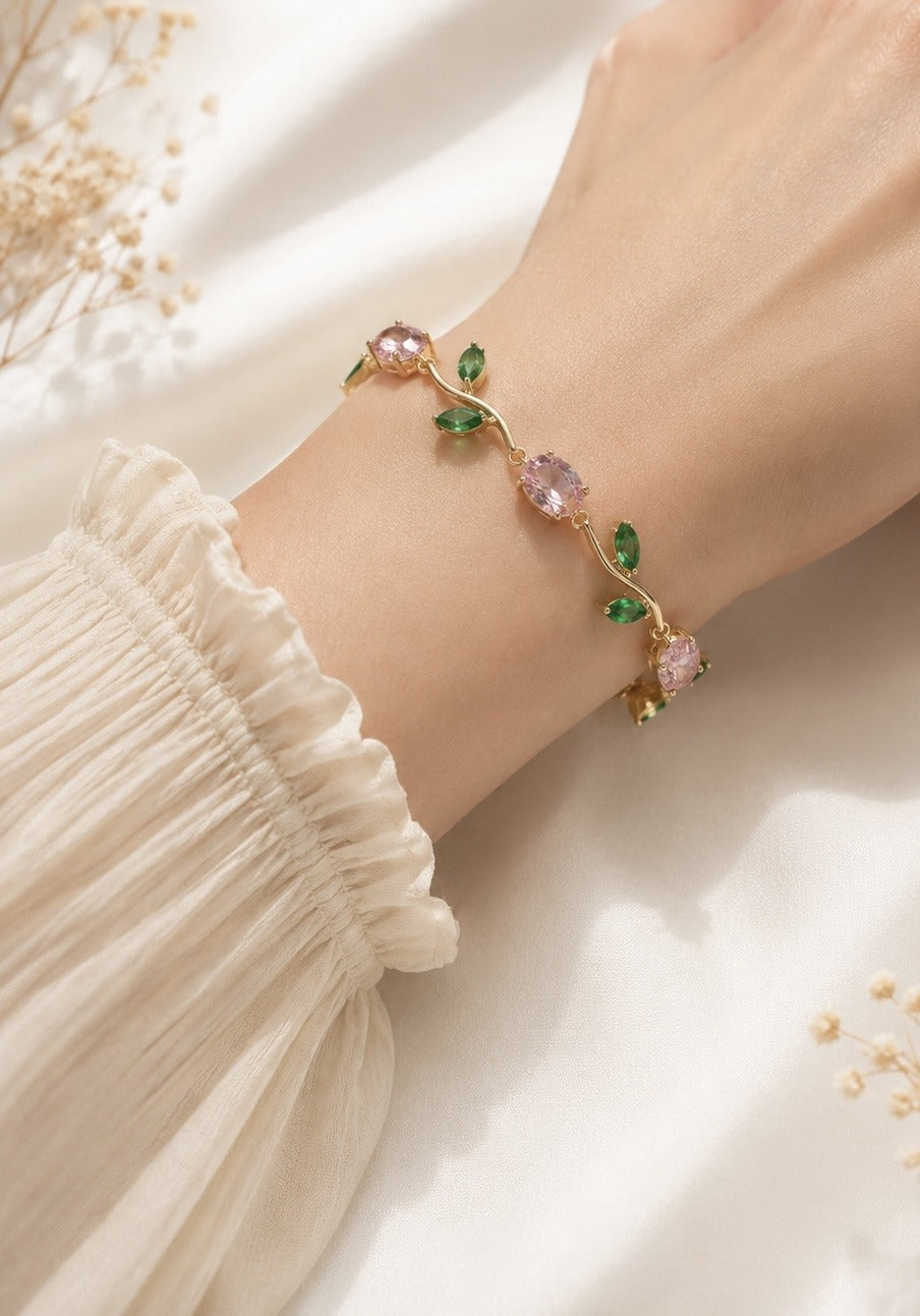 Tulip Bracelet Pink Green - Zari and Zevar