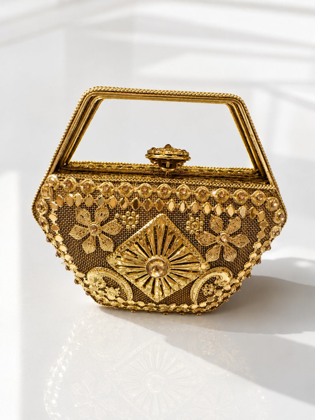 Vintage Antique Brass Carved Minaudière Clutch - Zari and Zevar
