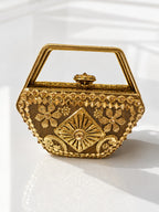 Vintage Antique Brass Carved Minaudière Clutch - Zari and Zevar