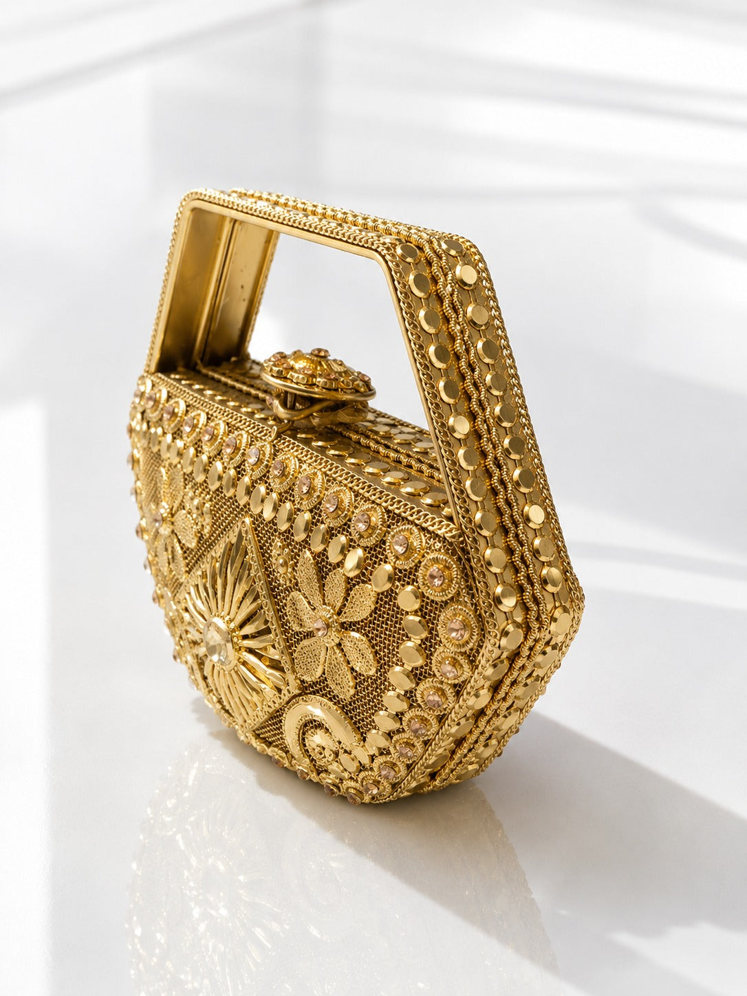 Vintage Antique Brass Carved Minaudière Clutch - Zari and Zevar