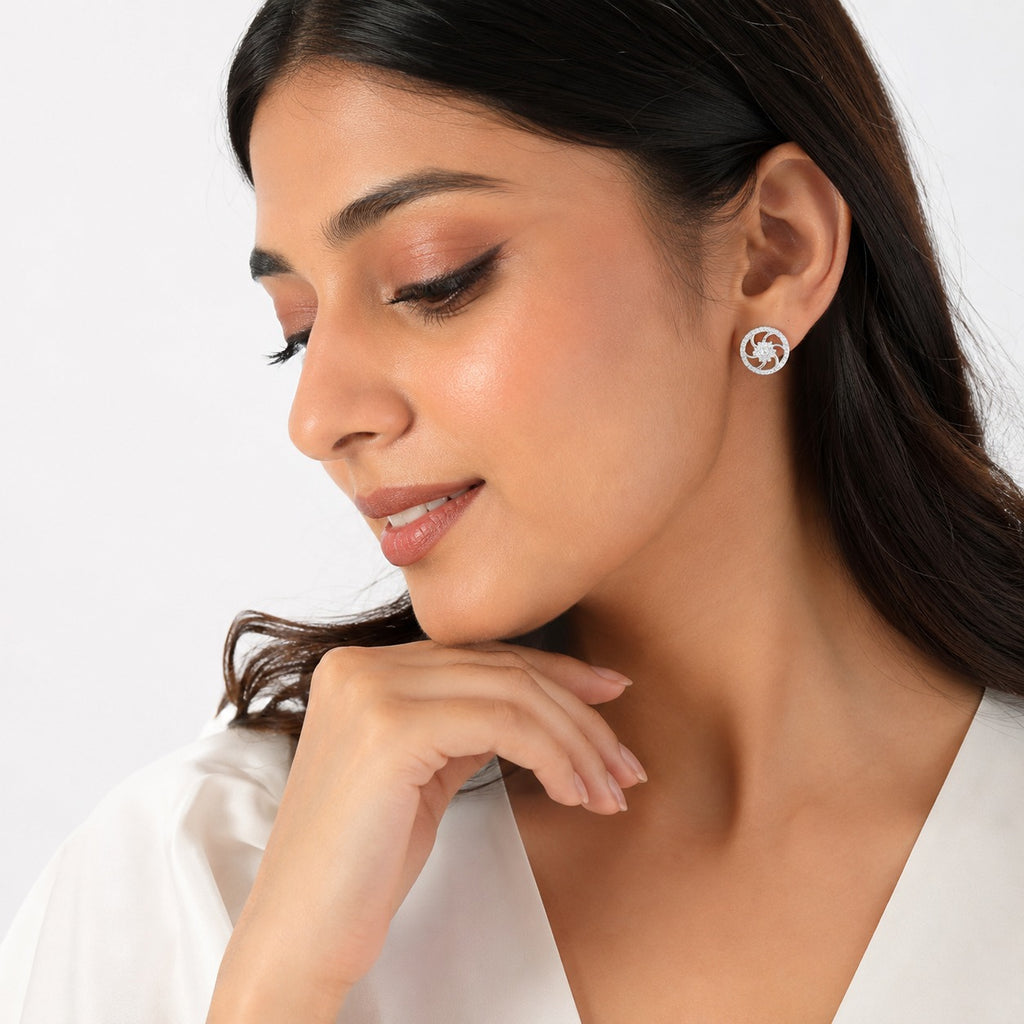 Whirlwind Diamond Halo Studs - Zari and Zevar
