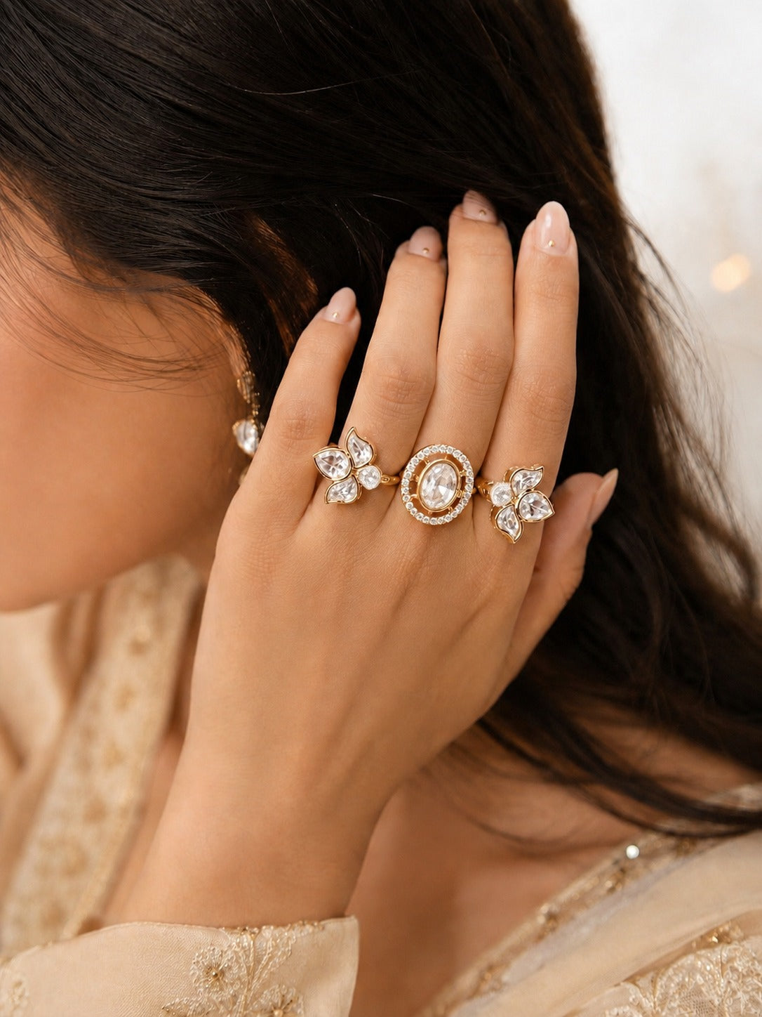 White Polki Stone Ring - Zari and Zevar