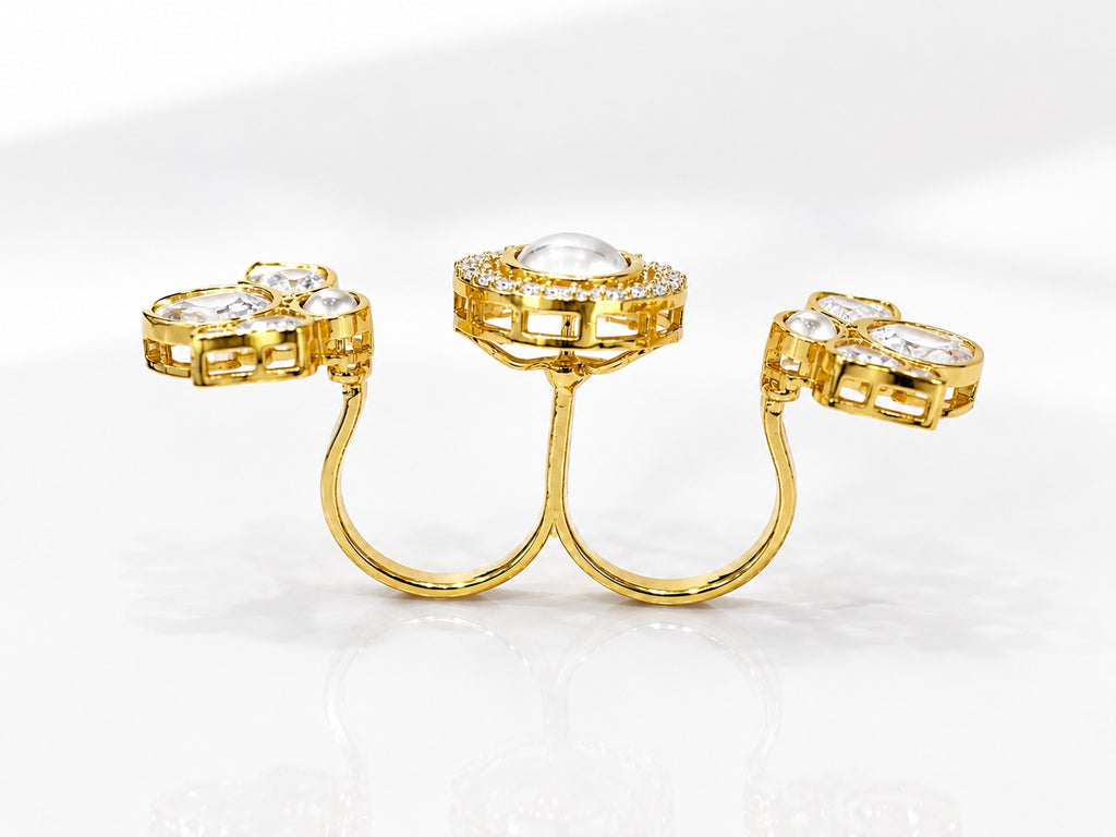 White Polki Stone Ring - Zari and Zevar